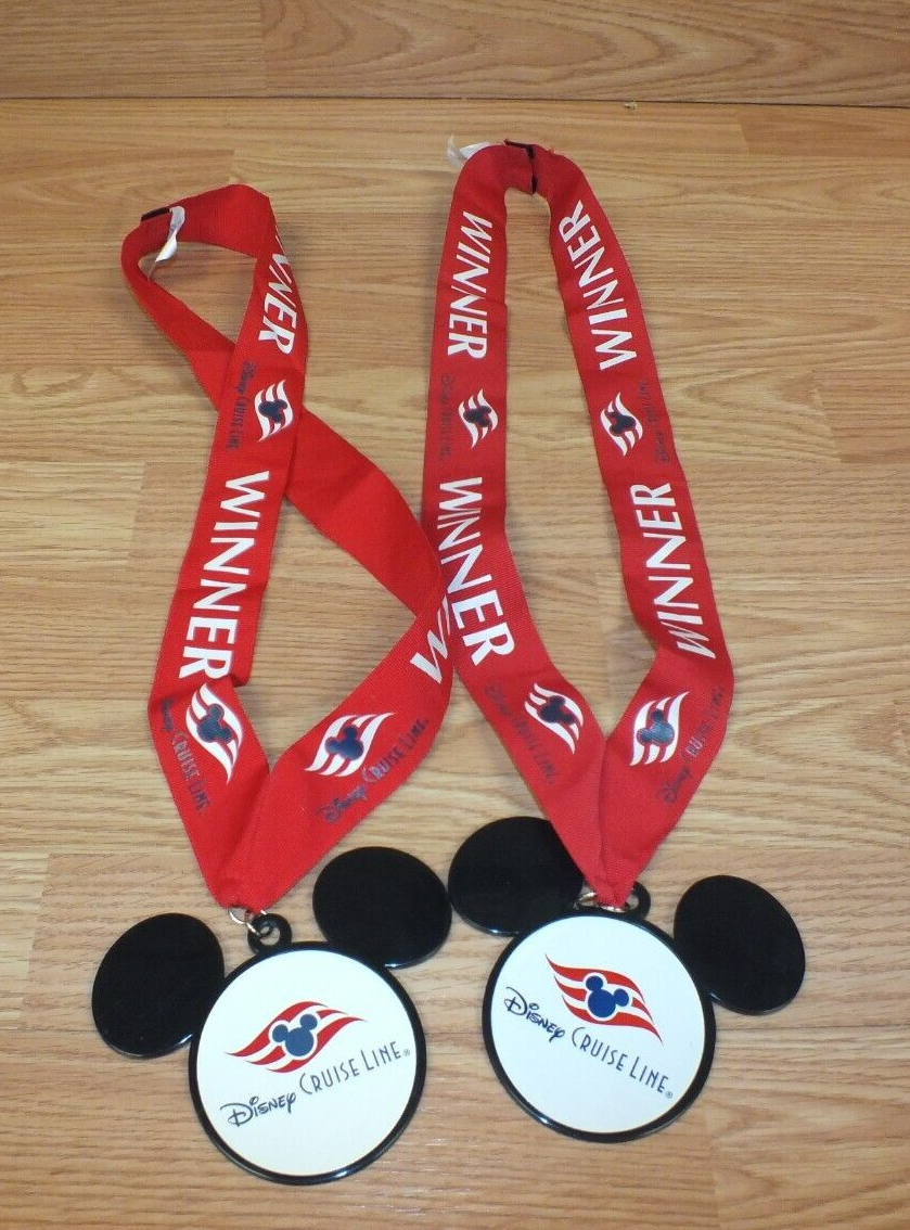 Lot of 2 Walt Disney Cruise Line Red Winner Plastic Medal