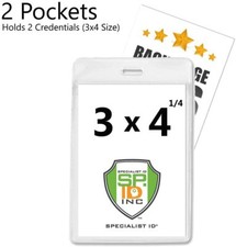 3X4 Vertical 2 Pocket Badge Holder - VIP Pass, 3 X 4 Card Credential Sleeves