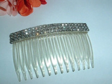 Vintage Art Deco Hollywood White Rhinestone Clear Celluloid Side Slide Hair Comb