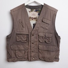 Vintage Woolrich All Over Print Lined Fishing Vest Pockets Size Men  s Large Tan