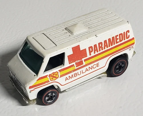Hot Wheels Redline 1975 Paramedic Van White with Chrome-Plastic Base - Nice!