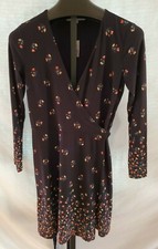 NWT Loft Black Floral Print Wrap Dress Size Medium Rayon 