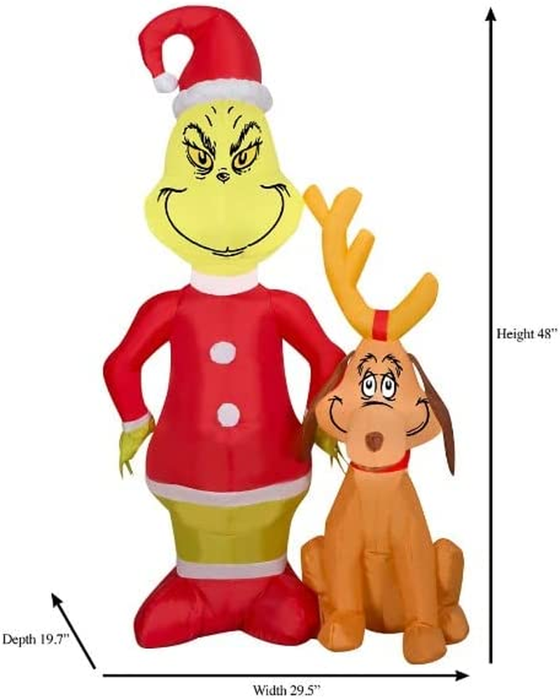 4Ft Tall Christmas Inflatable Grinch with His Dog Max Decoration LED