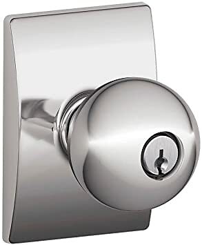 Schlage F51A ORB 625 CEN Orbit Knob with Century Trim Keyed Entry Lock, Bright C