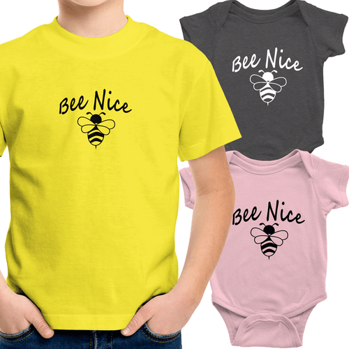 Bee Nice Toddler Kids Boy Tee T-Shirt Infant Baby Bodysuit Clothes Kindness Bee - Picture 1 of 36