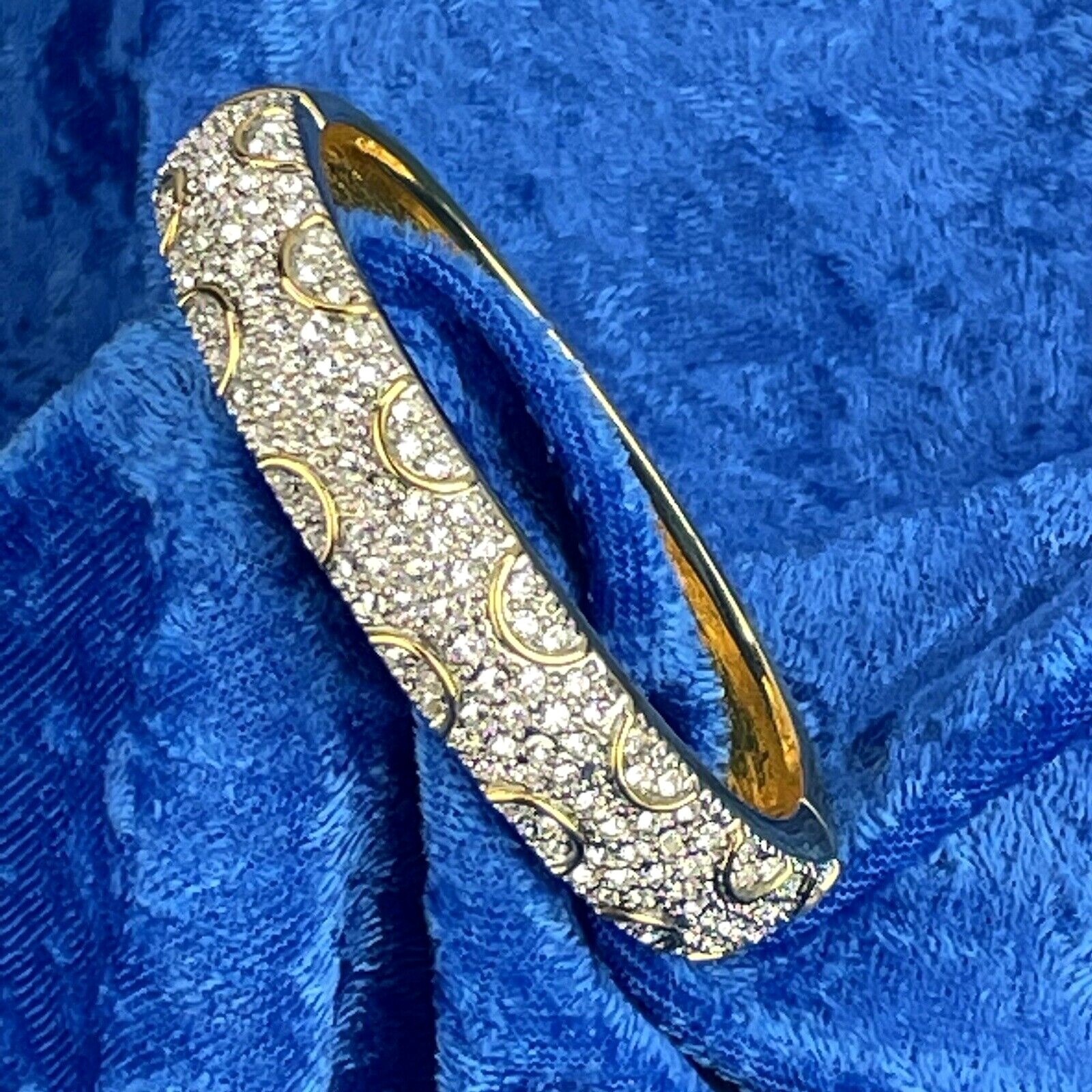 Statement Cuff Bracelet Clear Rhinestone Silver &… - image 1