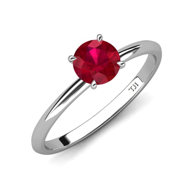 Round Ruby 4 Prong Knife Edge 1 ct Solitaire Engagement Ring JP