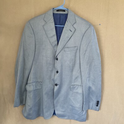 ARNOLD BRANT 42L Relaxed 42 L-T Blue White Herringbone Check  3 Button Bamboo