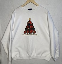 Vintage Oversized Oarsman Christmas Sweatshirt Womens 3X White USA Made