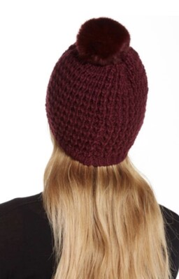 Kyi Kyi Canada Faux Fur Pompom Wool Blend Classic Beanie Hat  display picture 3
