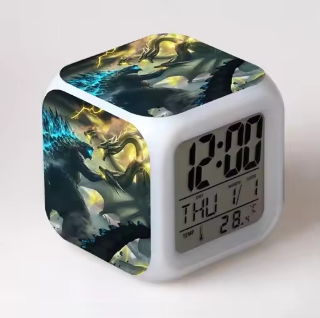 Réveil Godzilla led 7 couleurs et horloge lumineuse numérique pour table de nuit