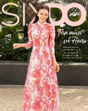 Ao Dai L Voan Tơ Hoa Đào 4 tà, Ngực 85, Eo 76 cm, Pants included ( mẫu SIXDO)