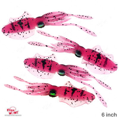 4pcs 6 inch Fishing Chase Squid Skirt Real-like Octopus lure 3D eye Pink Tiger