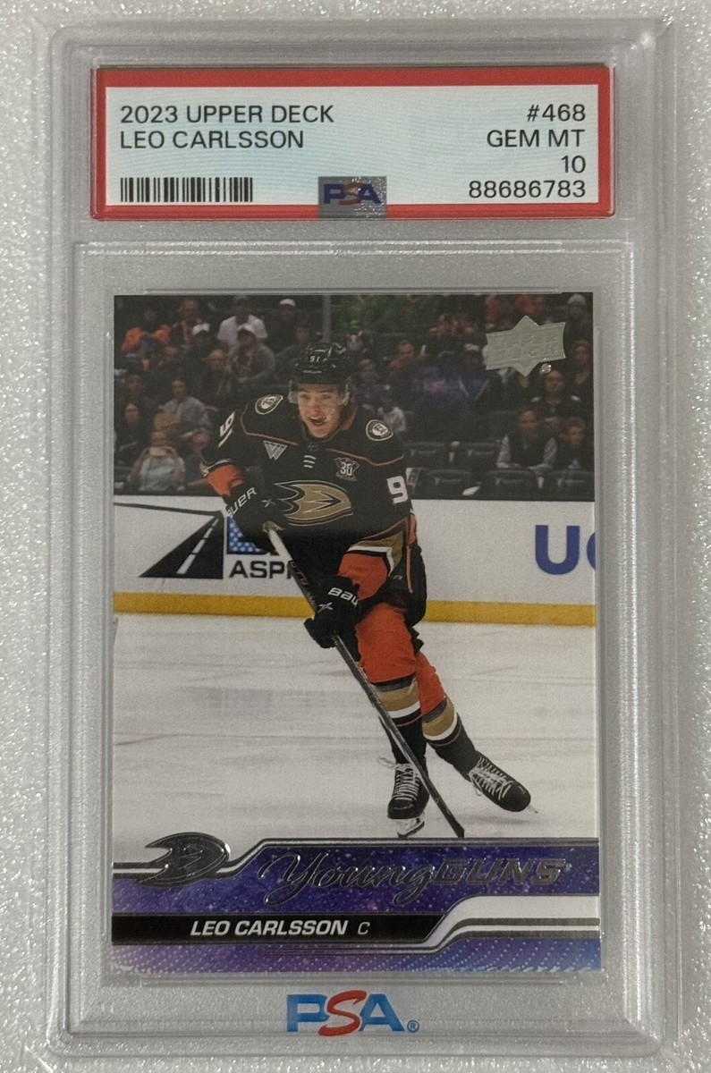 PSA 10 2023-24 Upper Deck Series 2 Leo Carlsson Young Guns #468