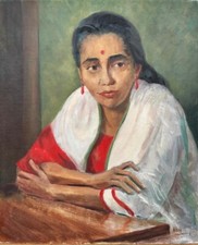 Harold Abel : Portrait of Indian lady, signed oil on board