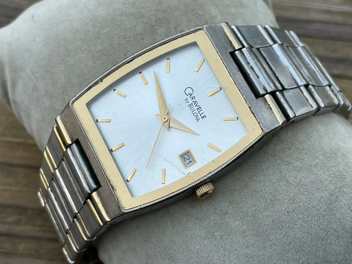 Caravelle by Bulova Men Wrist Watch Silver Gold Tone Analog Quartz Watch