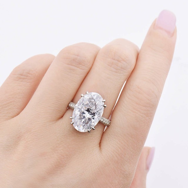 5Ct Oval Cut Diamond Solitaire Engagement Ring 14K White Gold Over Round Accents eBay