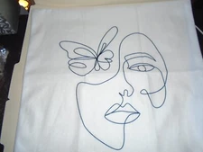 New 17" Beautiful Plush Abstract Face & Butterfly Decorative Pillow Cover