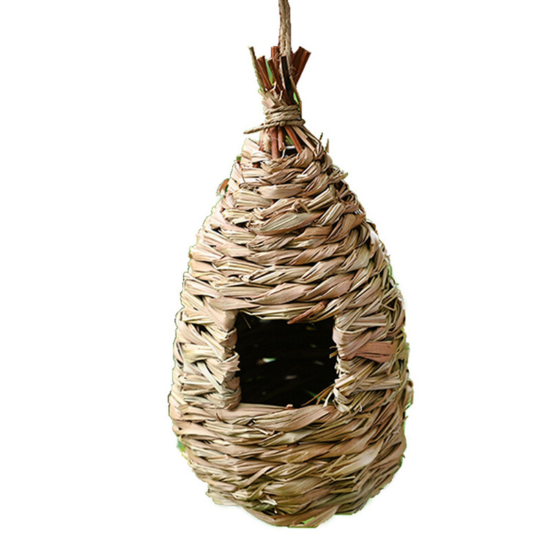 Hanging House Natural Fiber Finch Bird Nest Hut Outdoor Cage Shelter HideawJN