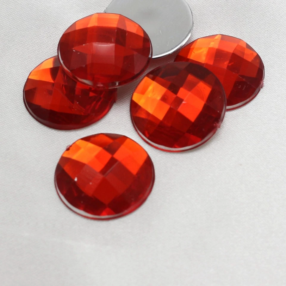 50 Red Acrylic Flatback Rhinestone Round Gem Beads 18mm No Hole - Image 3 of 4