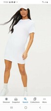 Pretty Little Thing PLT White T-Shirt Dress - Size 8 UK