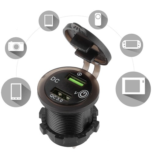 Dual USB Port 3.0 Fast Charging Waterproof With LED Voltmeter For Car - Photo 7 sur 12