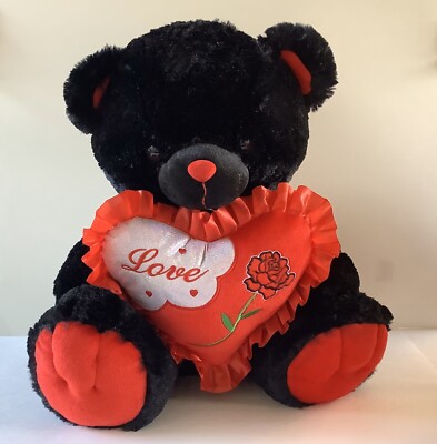 18” Red Black Plush Teddy Bear With A 