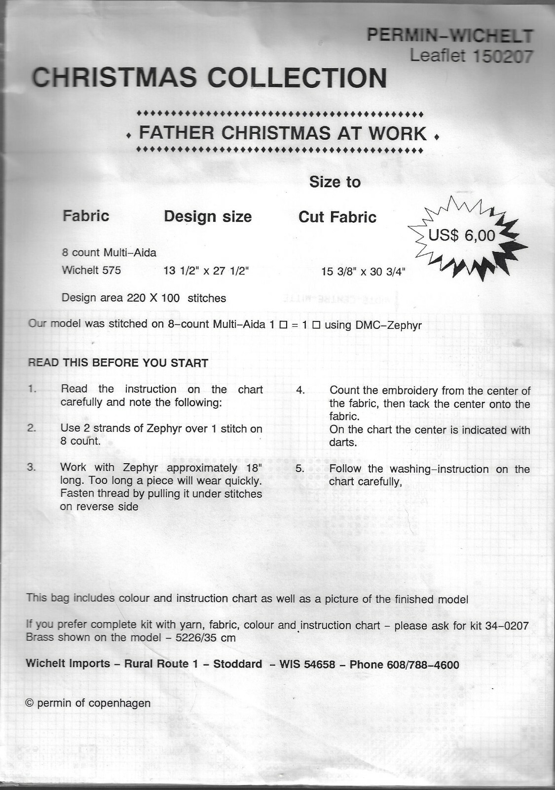 Permin of CopenhagenChristmas Collection Danish Art Needlework Cross