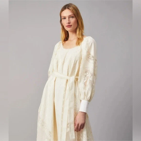 Abito in popeline ricamato indossato una volta TORY BURCH $1.898 XS
