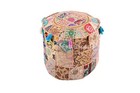 Indian Patchwork Cream Pouf Cover Bean Bag Ottoman Ethnic Round Foot Stool Cover