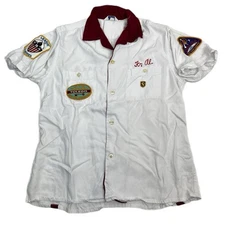 Vintage Nat Nast Chain Stitch Bowling Shirt Buckeye Beer White Patches Toledo M