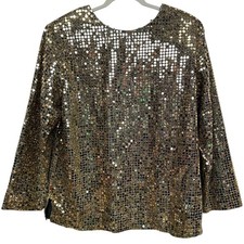 VTG New Look of CA Shirt Womens 16 Gold Sequin Metallic Party Disco Blouse 80s