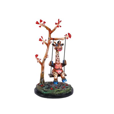 Carlos & Albert Giraffe Tree Swing Sculpture Hand-Painted Signed Original