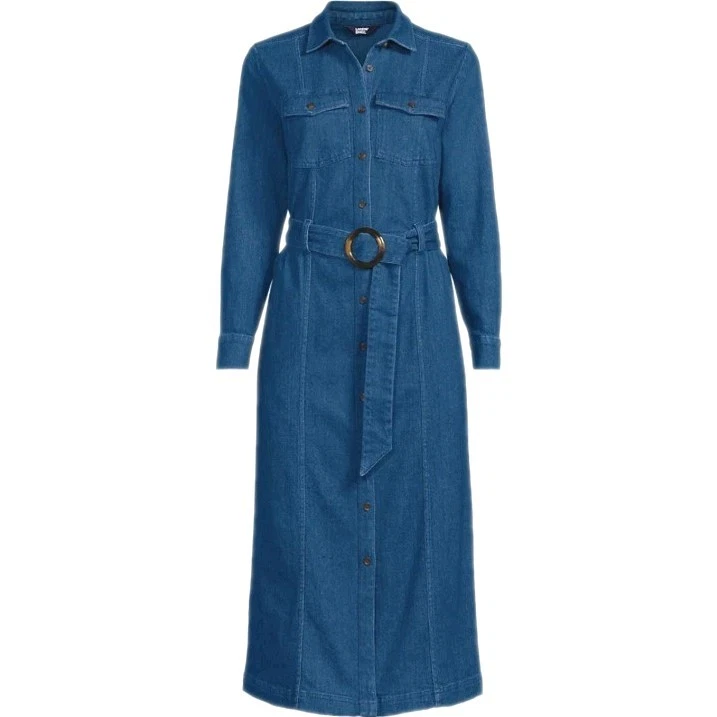 Camisa de vestir de mezclilla Lands' End midi de algodón azul manga larga con botones talla S 6/8 Foto 3 de 4