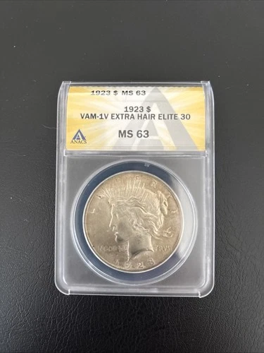 1923 Philadelphia Peace Silver Dollar ANACS MS63 VAM-1V Extra Hair Elite 30