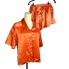 Victoria  s Secret Gold Label Pajama Set Pink Sz S Shorts Button Up Vintage