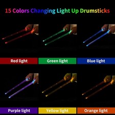 Rechargeable 15 Color Changing LED Light up Drum Sticks with Storage Bag, Glow i