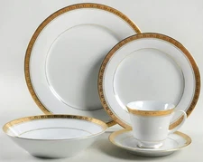 Noritake LEGACY GOLD 5 Pc. PLACE SETTING Dinner Plate Salad Bowl Cup Saucer 4280