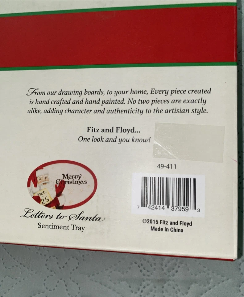 Fitz and Floyd Ceramic 'Letters to Santa' Sentiment Tray Hand-Painted Boxed EUC! - Image 4 of 4