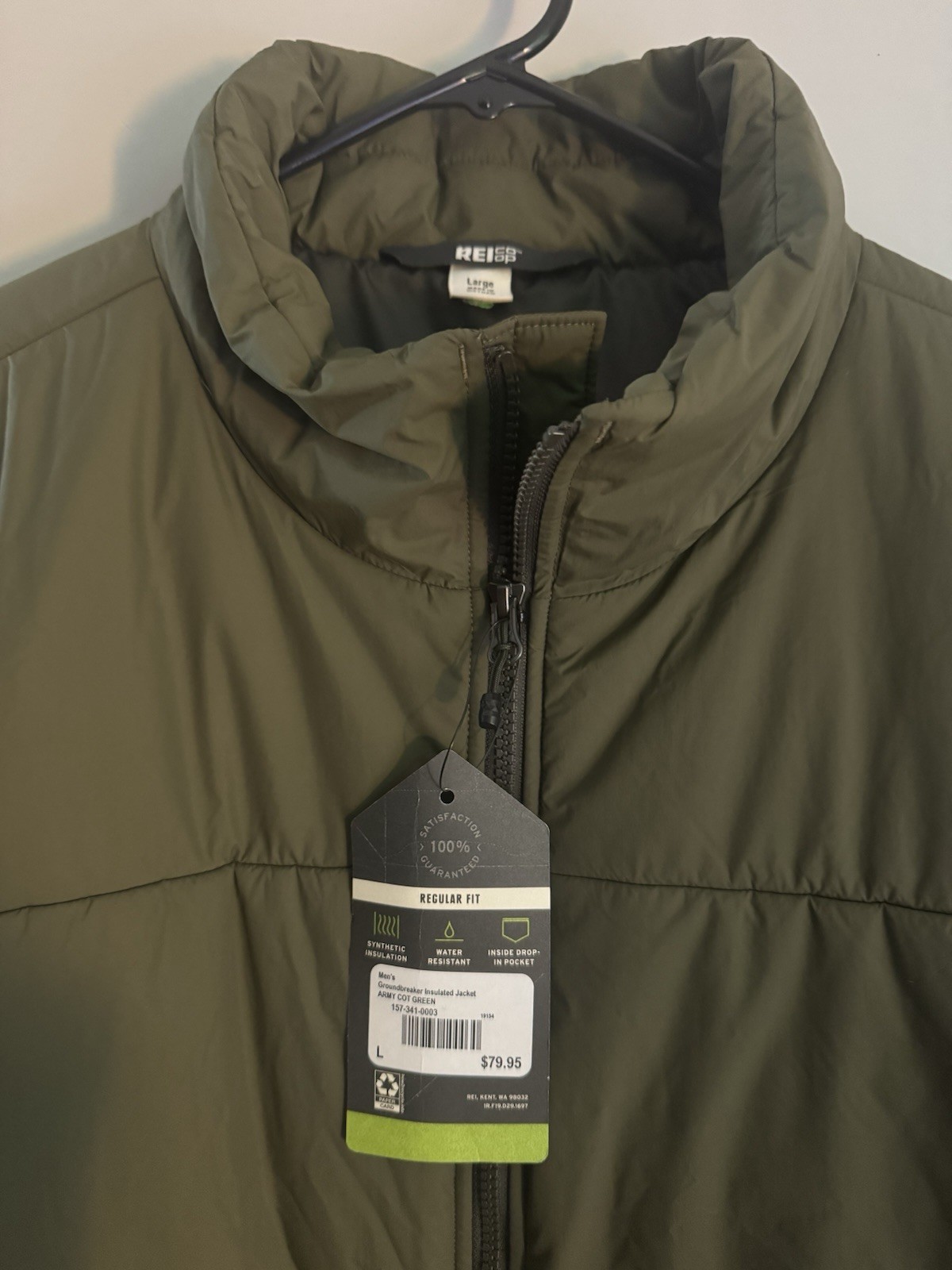REI Co-op Groundbreaker Mens L Army Green Insulated Water Resistant Full Zip - second product detail image