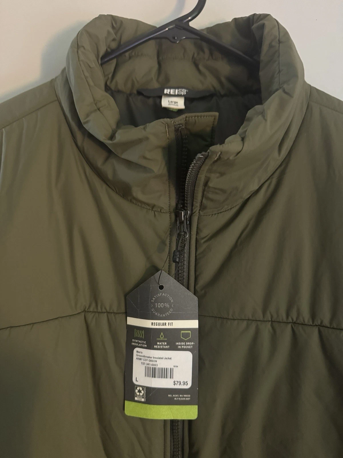 REI Co-op Groundbreaker Mens L Army Green Insulated Water Resistant Full Zip image 2