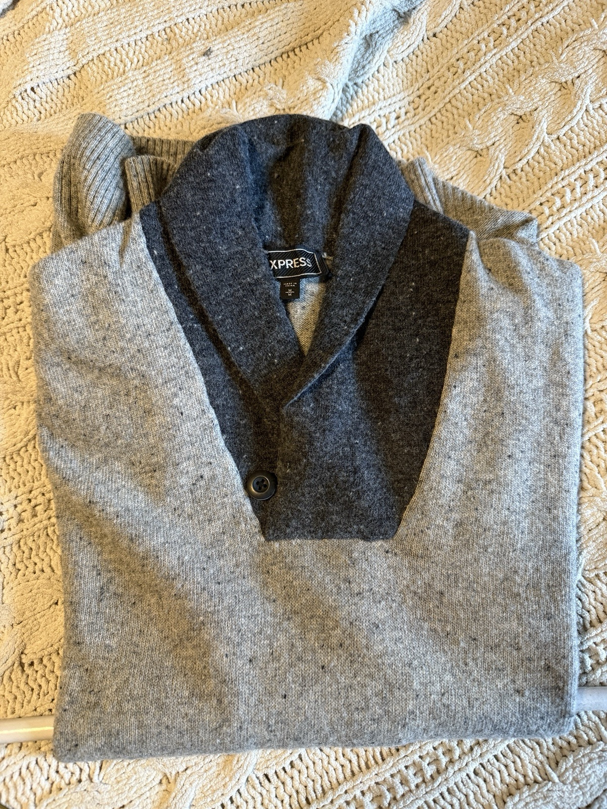 Express Merino Wool Blend Shawl Collar Sweater Pullover Heather Gray Medium Med