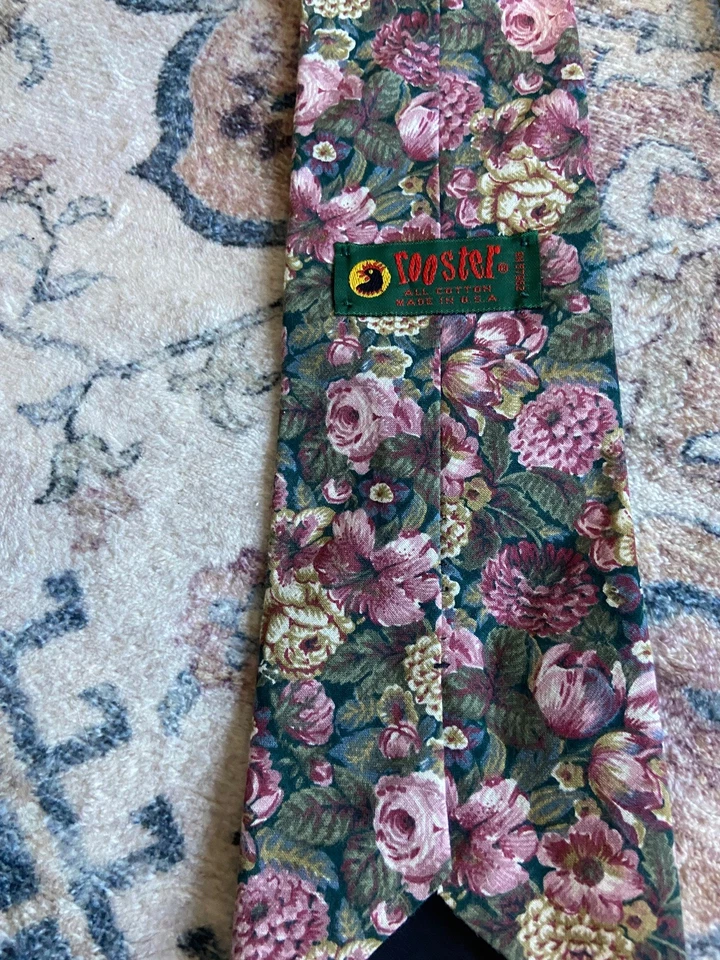 Cuatro corbatas clásicas vintage de gallo florales para hombre hechas en EE. UU. años 90 Foto 3 de 4