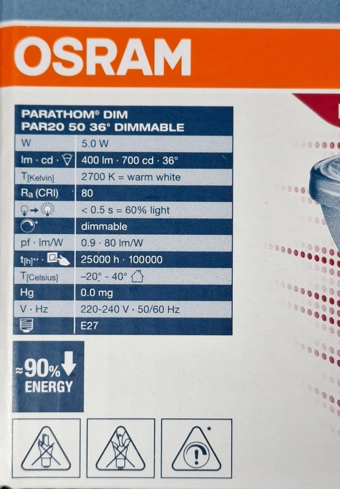 6 x Dimmable LED PAR20 Floodlight Globes Bulbs 5W 240V E27 Warm White 2700K - Image 2 of 4