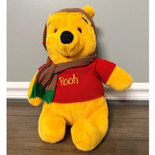 Vintage Disney Winnie the Pooh Christmas Plush Red Holiday Outfit Scarf Hat 12"