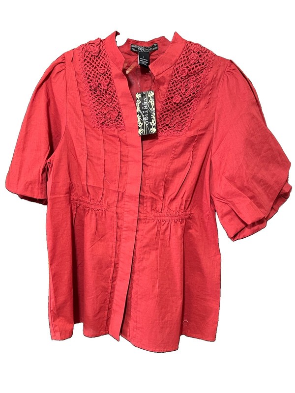 Vértigo Paris Women's Blouse Cinnamon Size Large 3/4 Sleeve V Neck Button Front