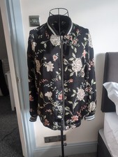Women's Divided Black Floral Satin Bomber Jacket Size 12