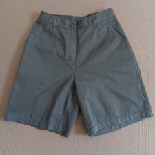 LLBean Womens 8 Vintage Bayside Shorts Blue Green Pleated Vintage Coastal