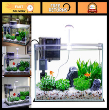 3 Gallon Glass Betta Fish Tank Starter Kit with Filter, LED Lights Lid