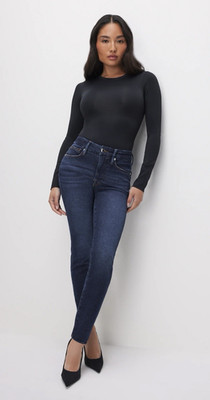 Good American Petite Skinny Jeans Dark Wash Blue Stretch Mid Rise Pockets
